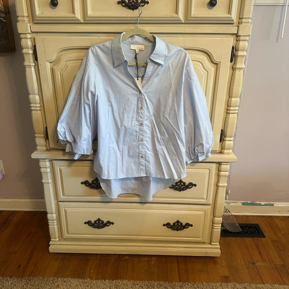 Pinch Light Blue Button-Front Collared Blouse NWT - image 1